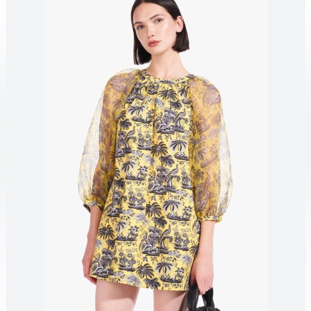 Staud Garden Yellow Marigold Toile Sheer Puff Long Sleeve Dress size XS